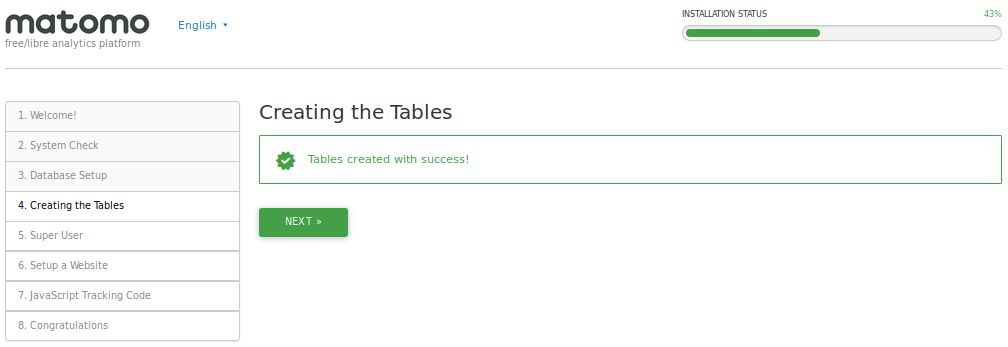 Matomo fügt die erforderlichen Tabellen zu deiner Datenbank hinzu